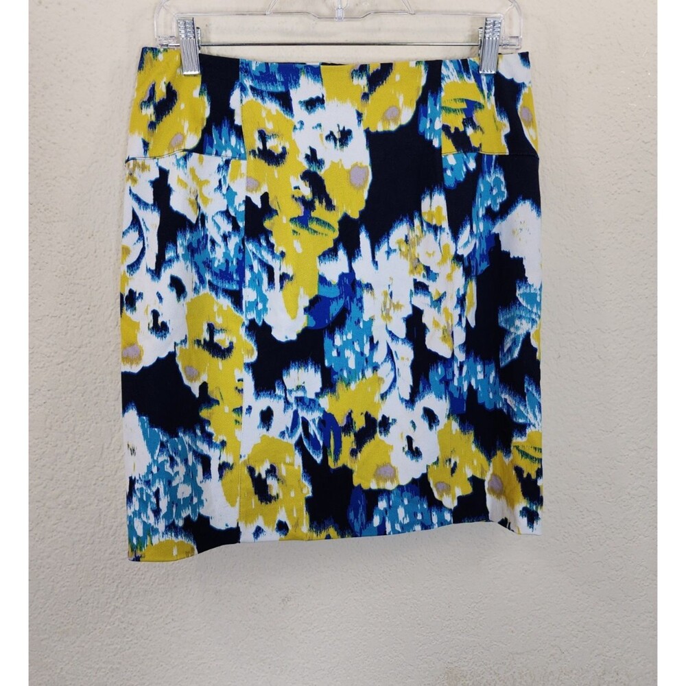 Lyssé Skirt MP Medium Petite FLWRBUNCH Floral Yellow Blue Pencil Smoothing NWT